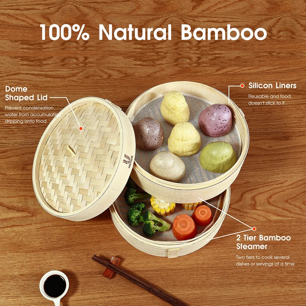 Bamboo Steamer Basket with Lid - Bao Steamer Bamboo 评论和价格