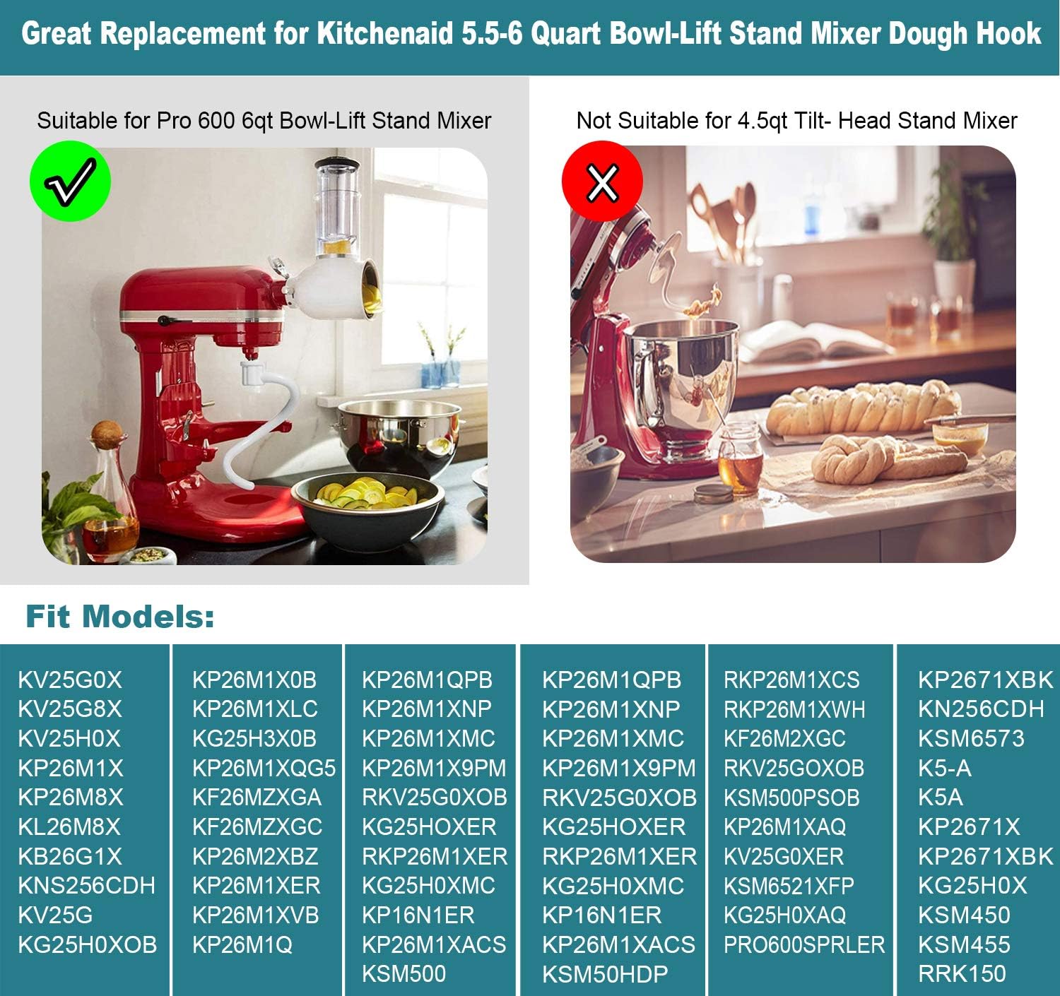 Coated Spiral Dough Hook for K - Kitchenaid Mixer Pro 600 评论和价格